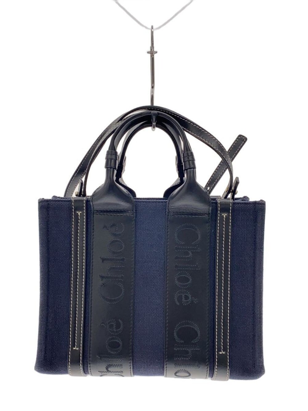 Chloe Woody Shoulder Bag Canvas Navy Blue